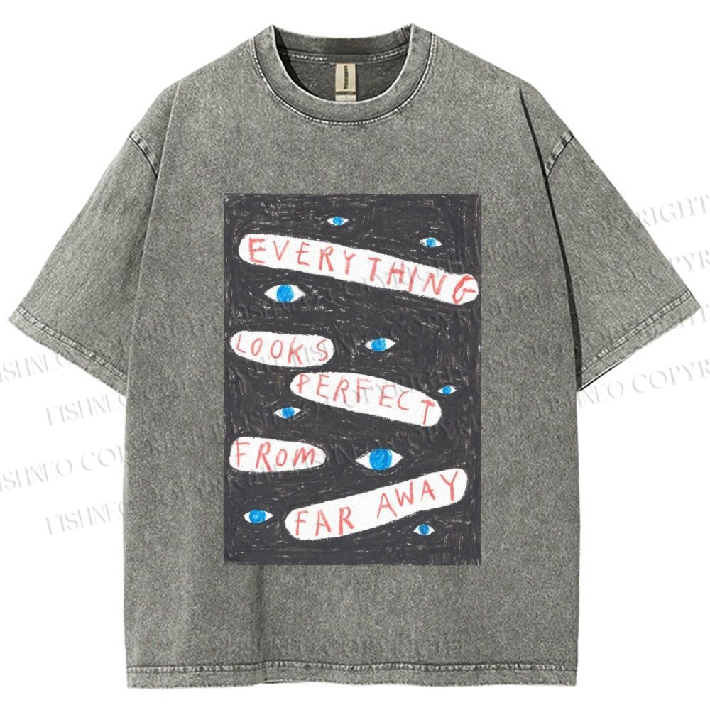 Unisex Artistic Abstract Eyes Printed Washed Tee