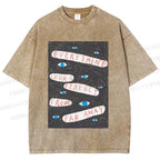 Unisex Artistic Abstract Eyes Printed Washed Tee