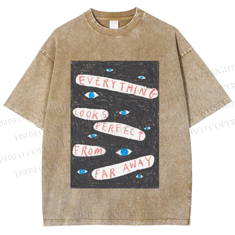 Unisex Artistic Abstract Eyes Printed Washed Tee