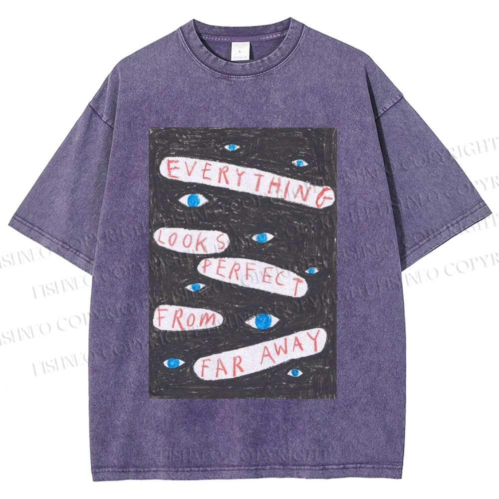 Unisex Artistic Abstract Eyes Printed Washed Tee