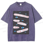 Unisex Artistic Abstract Eyes Printed Washed Tee