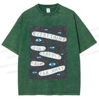 Unisex Artistic Abstract Eyes Printed Washed Tee