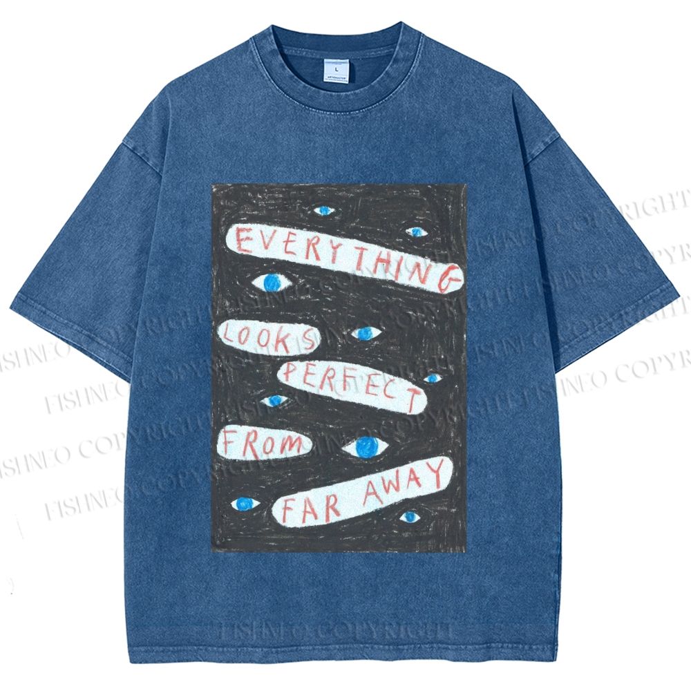 Unisex Artistic Abstract Eyes Printed Washed Tee