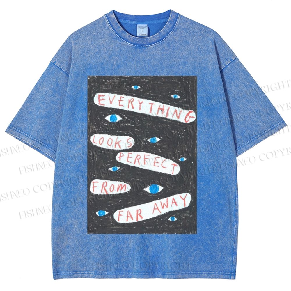 Unisex Artistic Abstract Eyes Printed Washed Tee