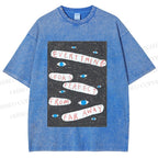 Unisex Artistic Abstract Eyes Printed Washed Tee