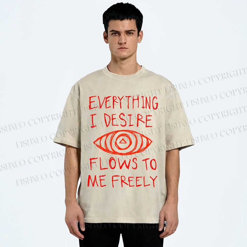 Unisex Artistic Abstract Eyes Printed Washed Tee