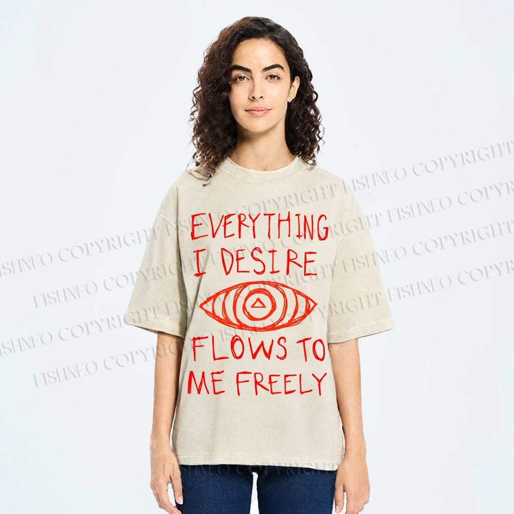 Unisex Artistic Abstract Eyes Printed Washed Tee