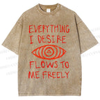 Unisex Artistic Abstract Eyes Printed Washed Tee