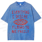Unisex Artistic Abstract Eyes Printed Washed Tee