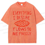 Unisex Artistic Abstract Eyes Printed Washed Tee
