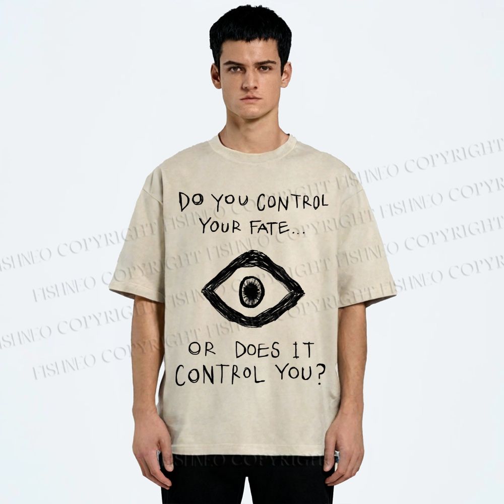 Unisex Artistic Abstract Eyes Printed Washed Tee