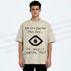 Unisex Artistic Abstract Eyes Printed Washed Tee