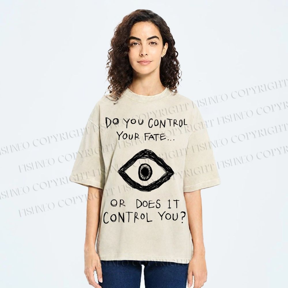 Unisex Artistic Abstract Eyes Printed Washed Tee