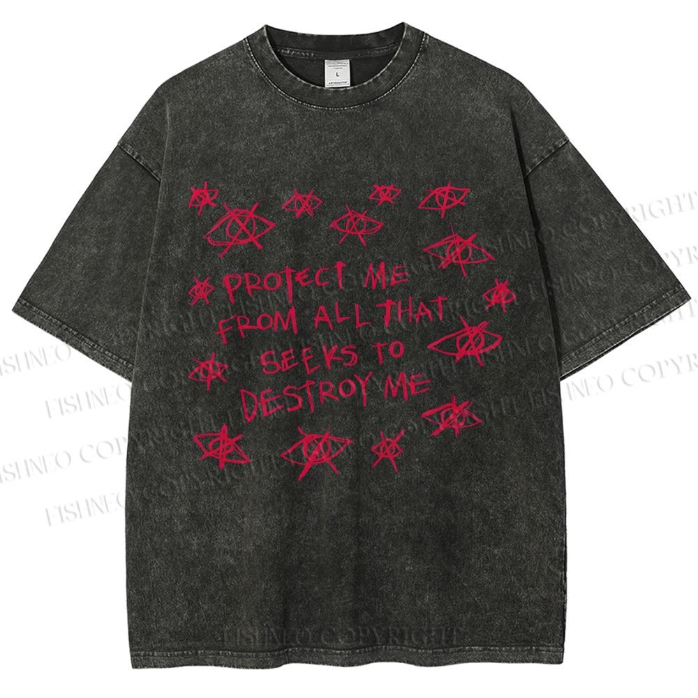 Unisex Artistic Abstract Eyes Printed Washed Tee