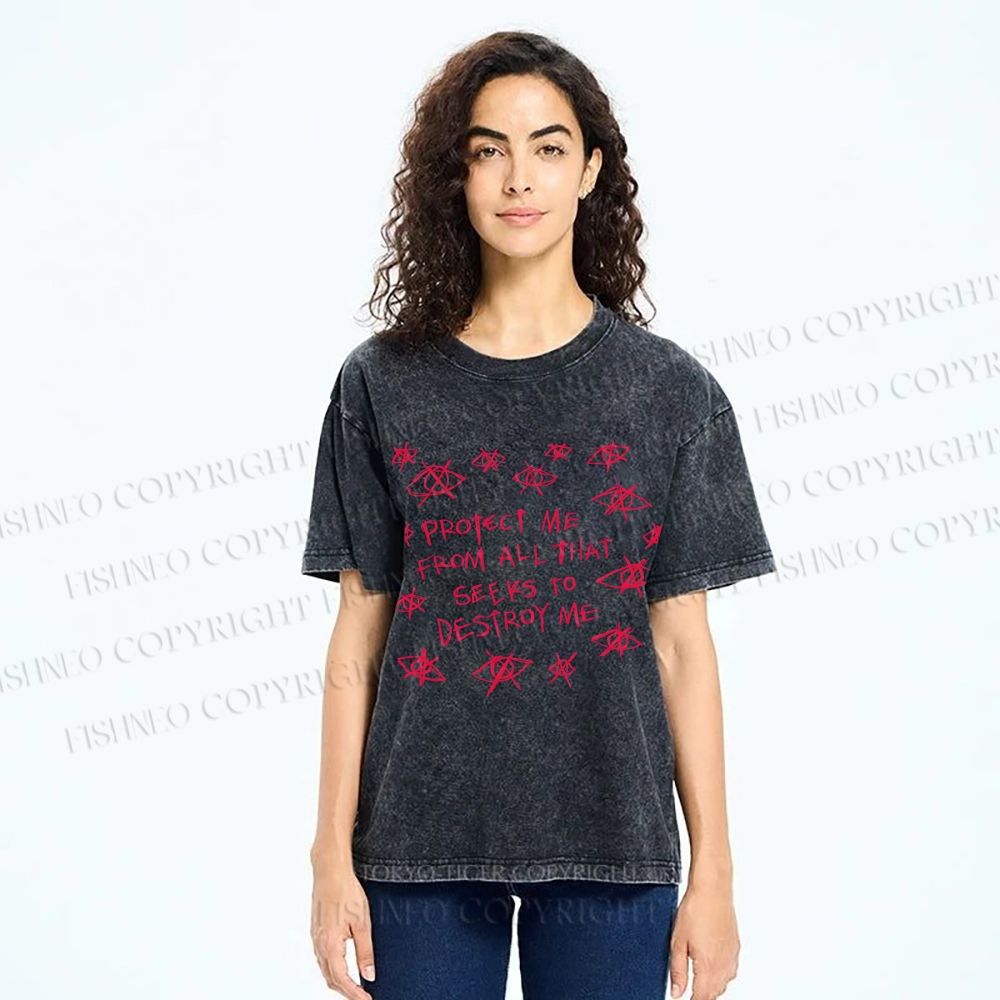 Unisex Artistic Abstract Eyes Printed Washed Tee