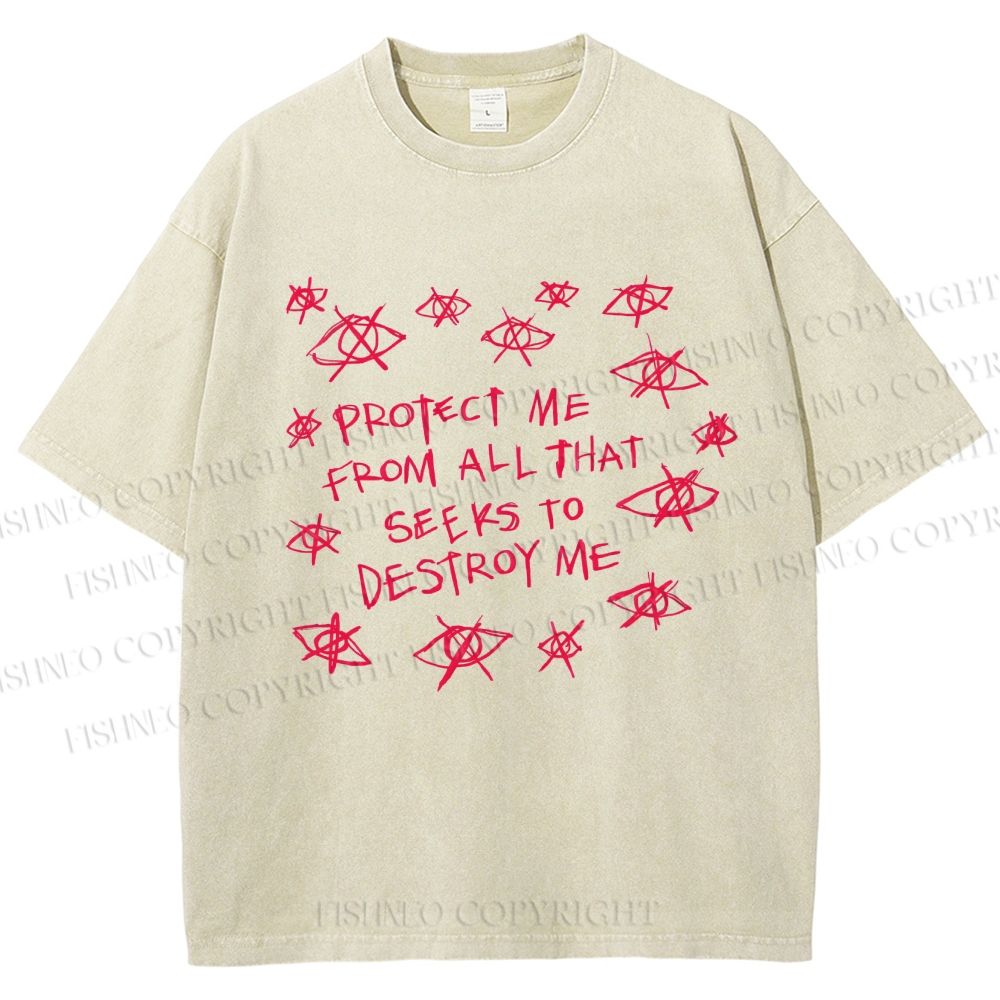 Unisex Artistic Abstract Eyes Printed Washed Tee