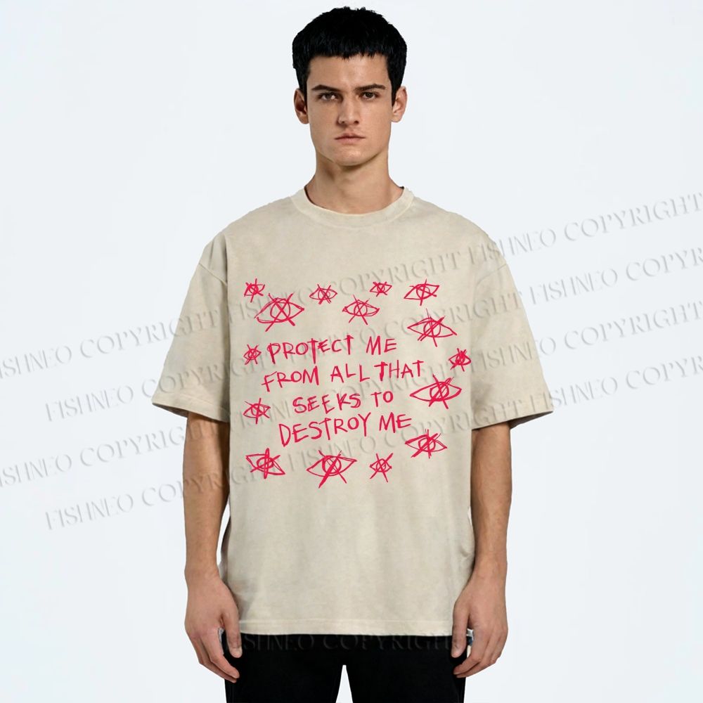 Unisex Artistic Abstract Eyes Printed Washed Tee