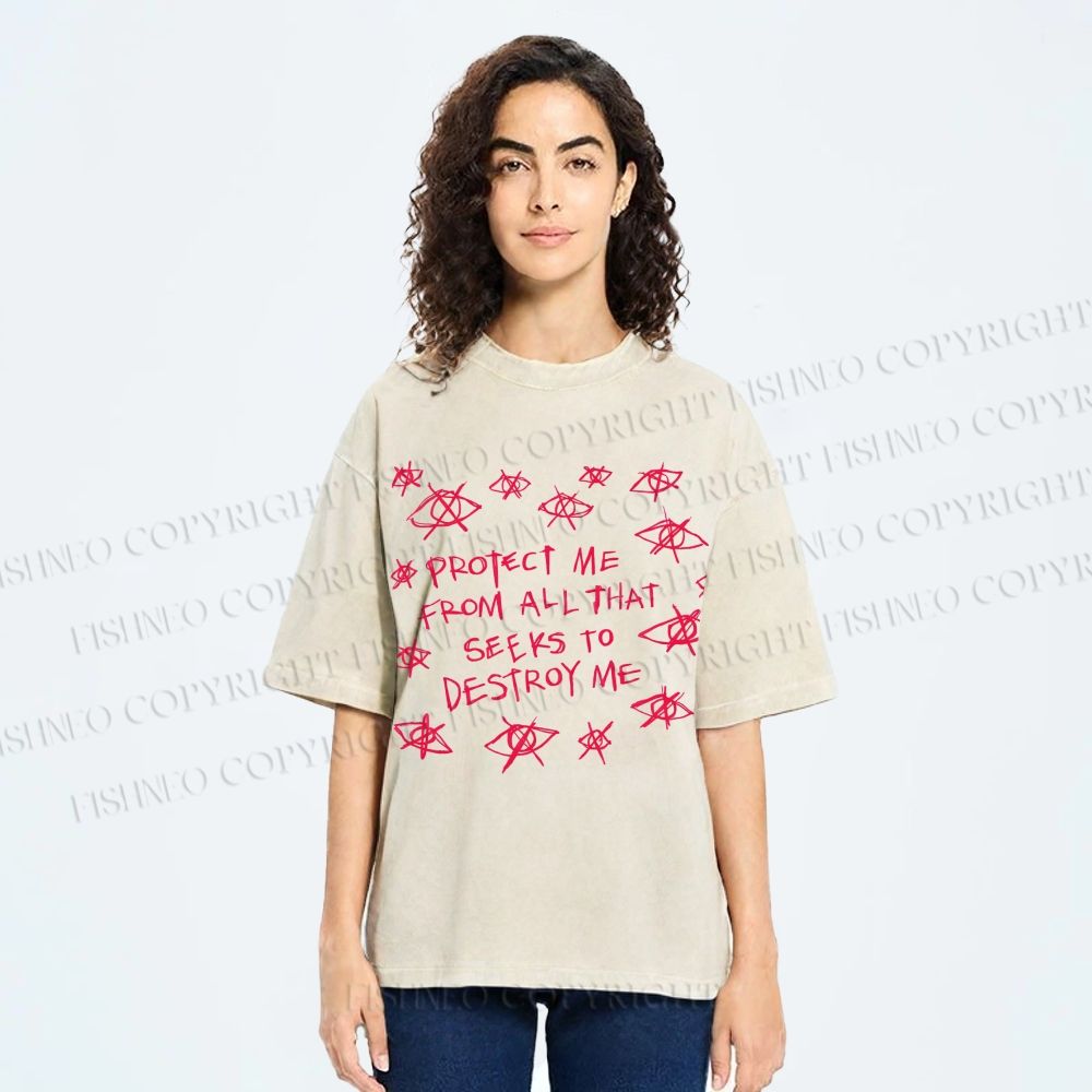 Unisex Artistic Abstract Eyes Printed Washed Tee