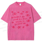Unisex Artistic Abstract Eyes Printed Washed Tee