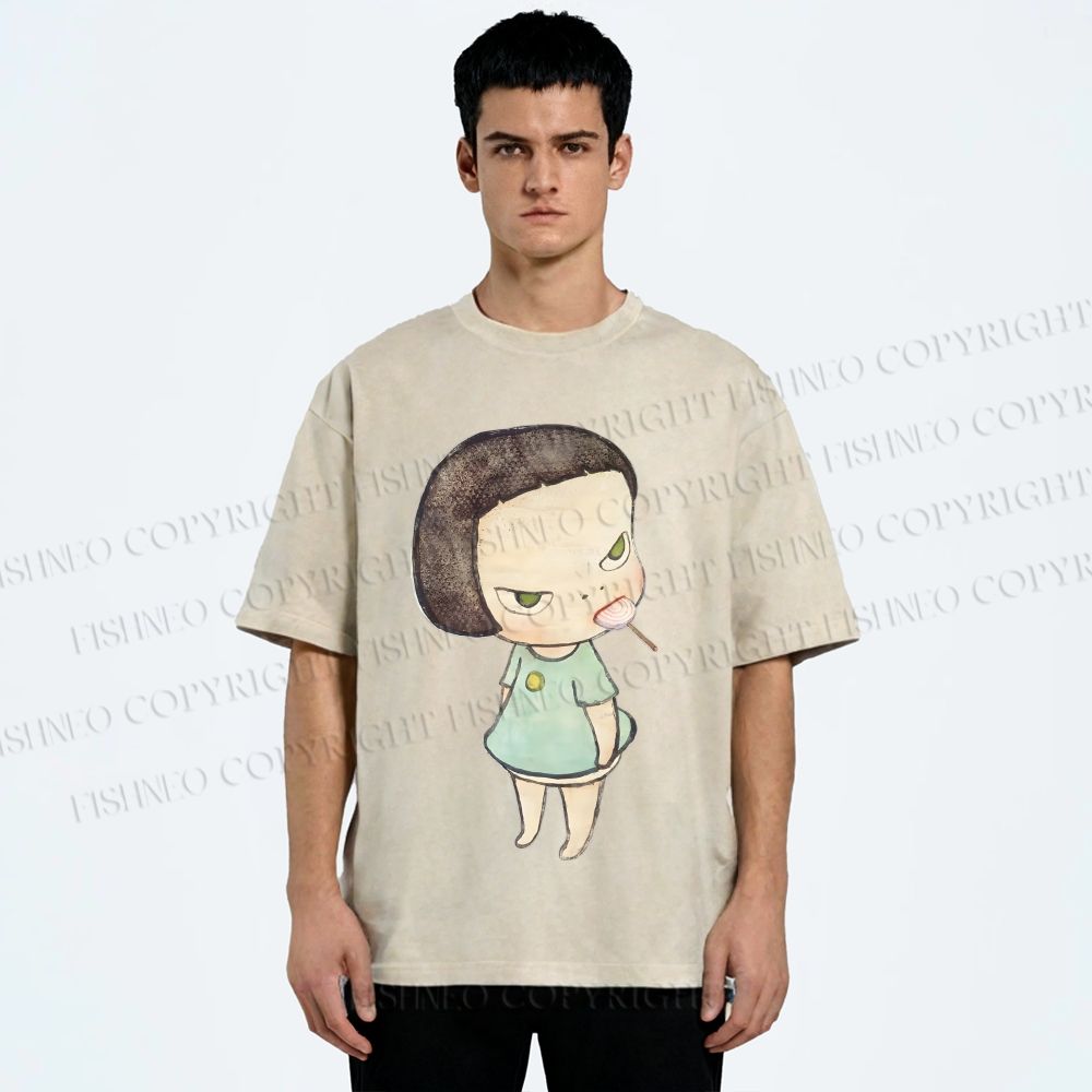 Unisex Yoshitomo Nara Printed Washed Tee