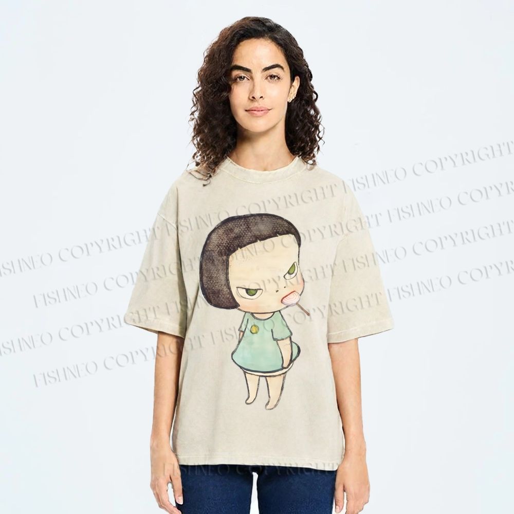 Unisex Yoshitomo Nara Printed Washed Tee
