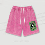 Cute Cat Graffiti Washed Vintage Shorts