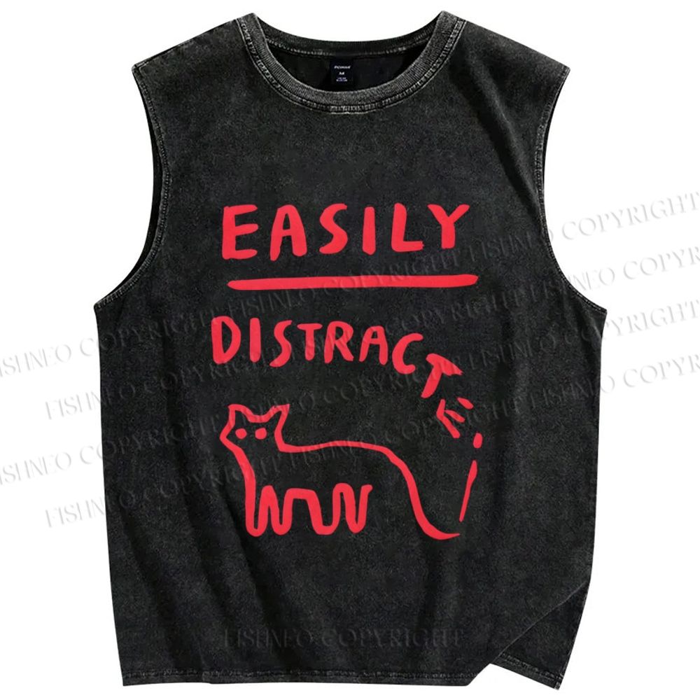 Unisex Cat Printed Washed Tank Top
