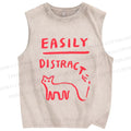 Unisex Cat Printed Washed Tank Top
