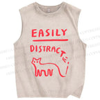 Unisex Cat Printed Washed Tank Top