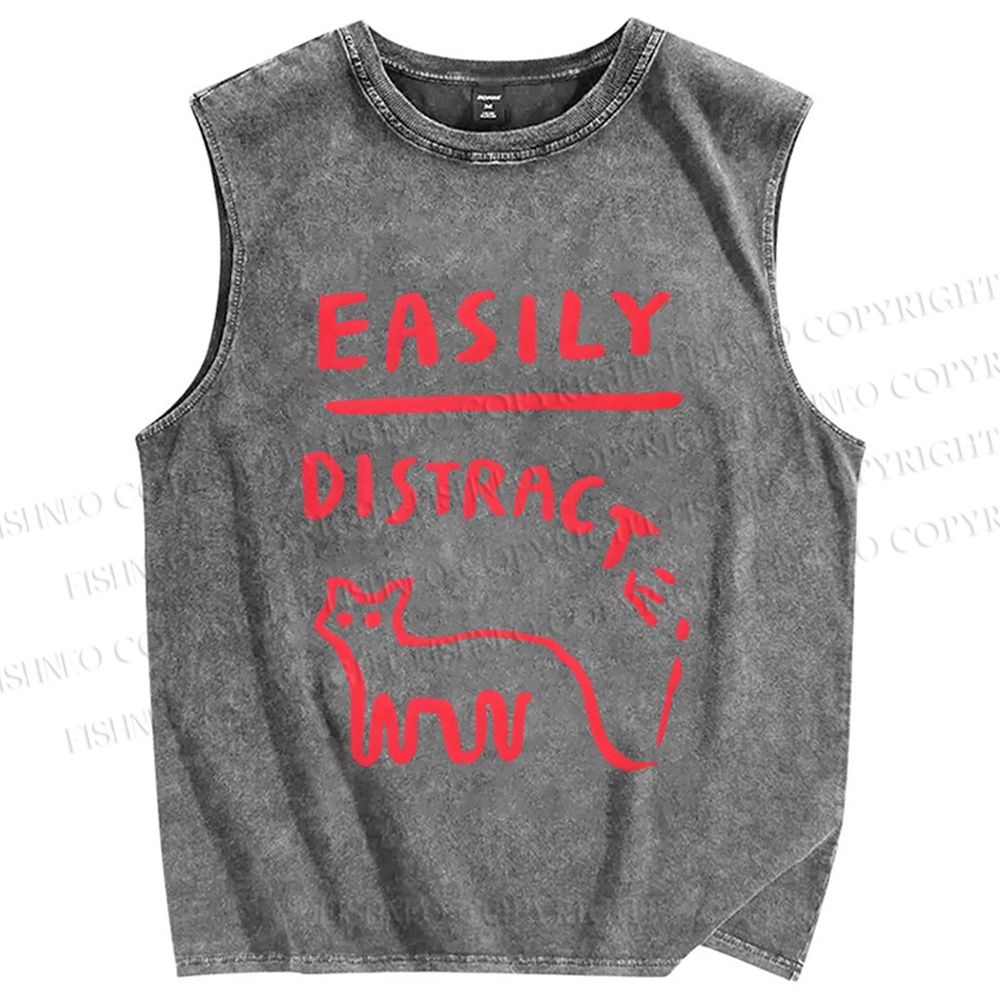 Unisex Cat Printed Washed Tank Top