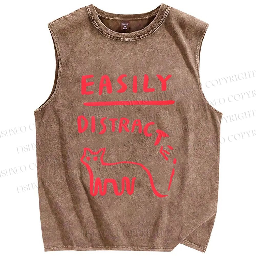 Unisex Cat Printed Washed Tank Top