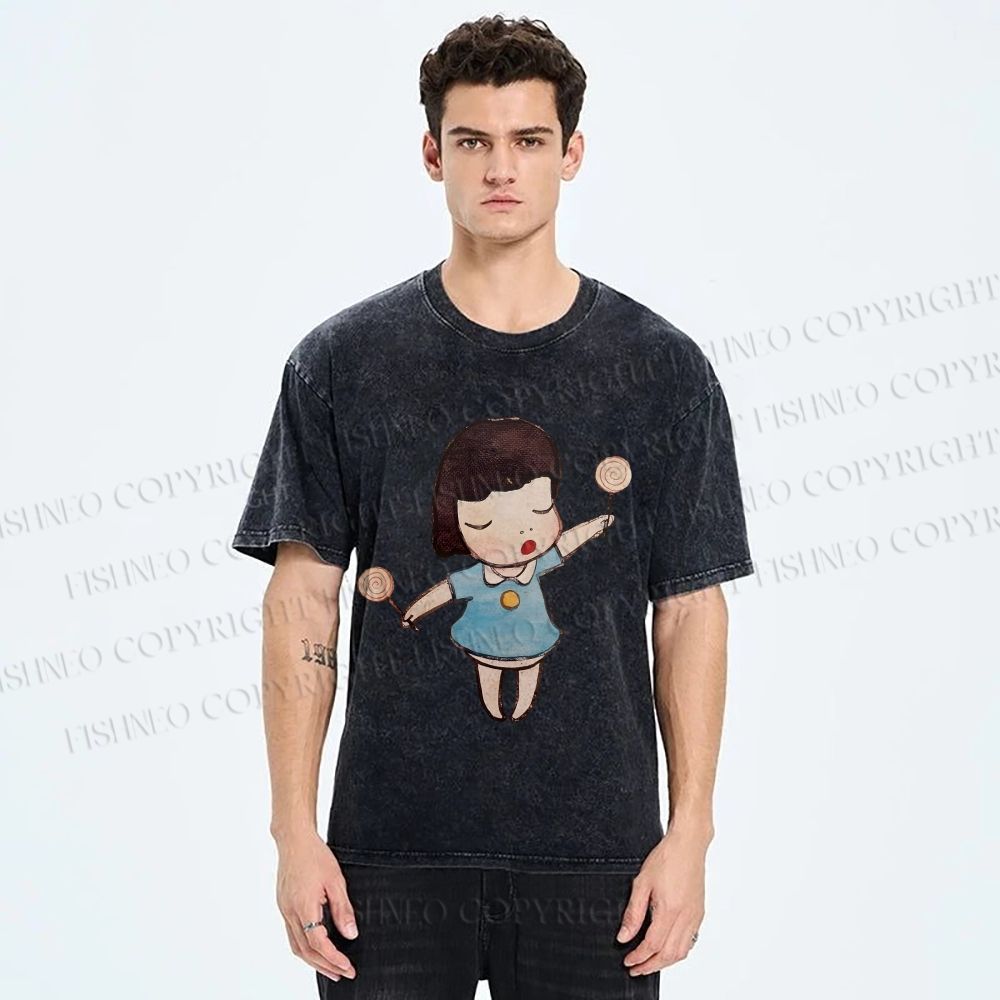 Unisex Yoshitomo Nara Printed Washed Tee