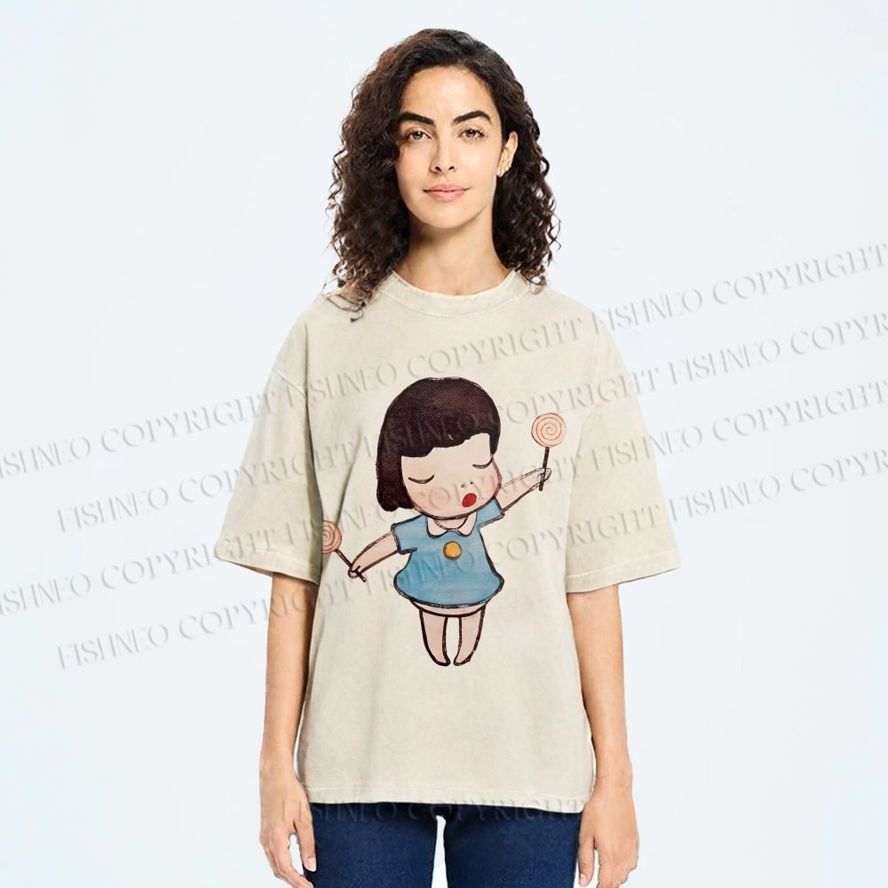 Unisex Yoshitomo Nara Printed Washed Tee