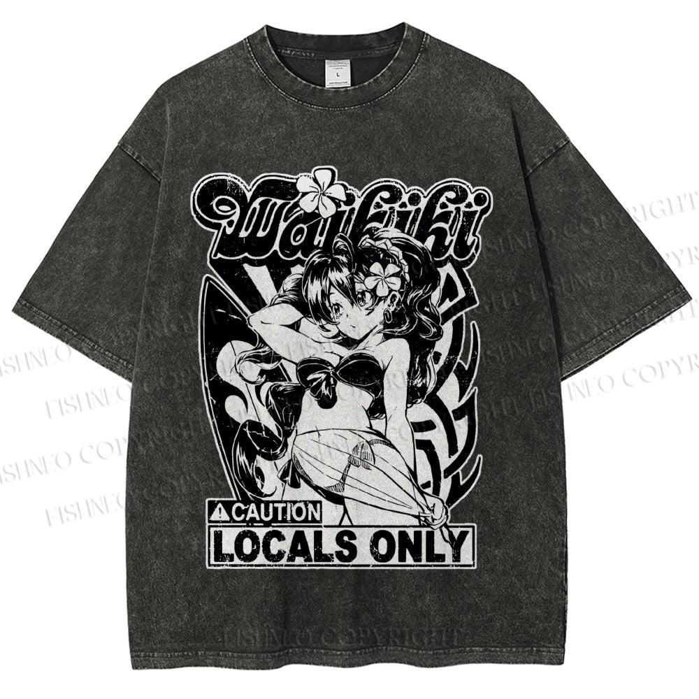 Unisex Anime Girl Printed Washed Tee