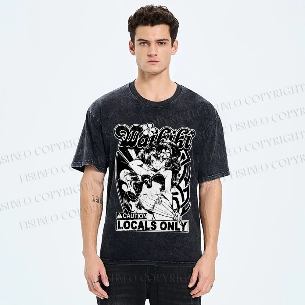 Unisex Anime Girl Printed Washed Tee