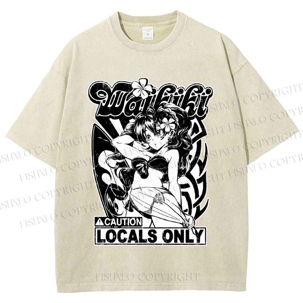 Unisex Anime Girl Printed Washed Tee