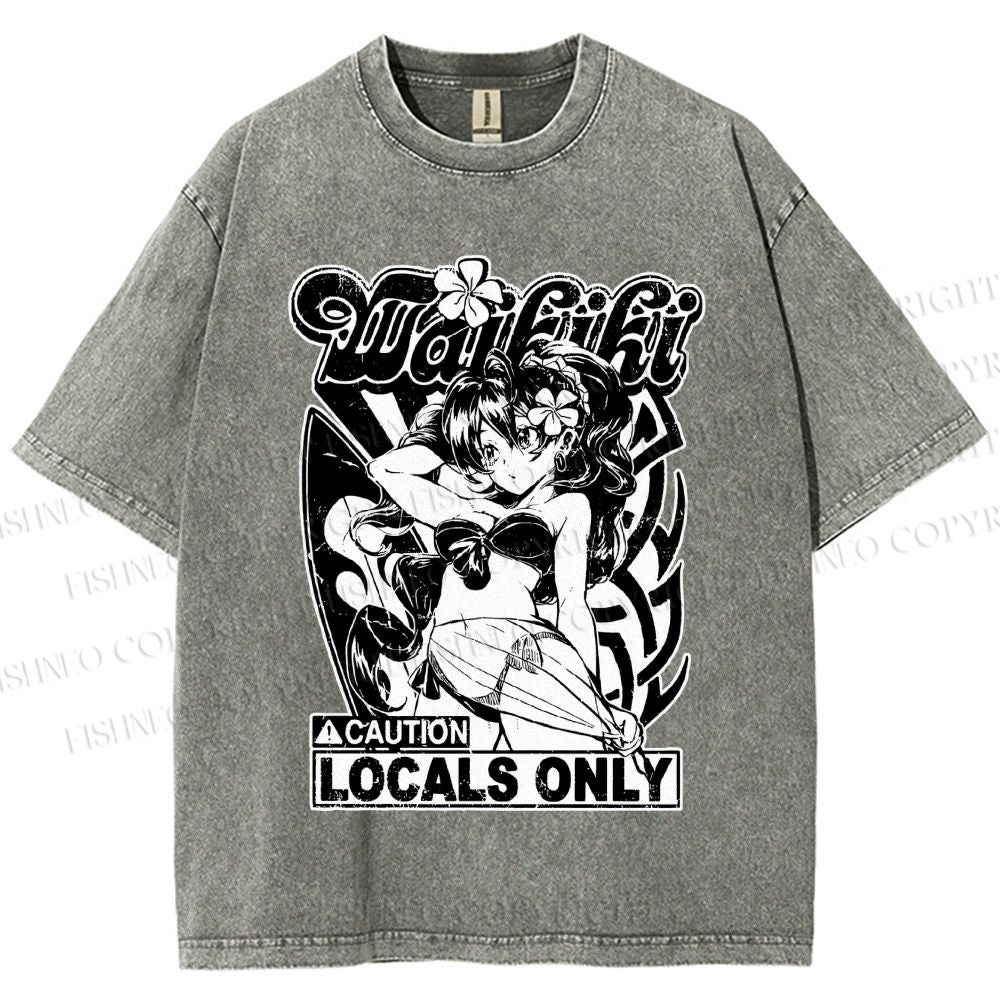 Unisex Anime Girl Printed Washed Tee
