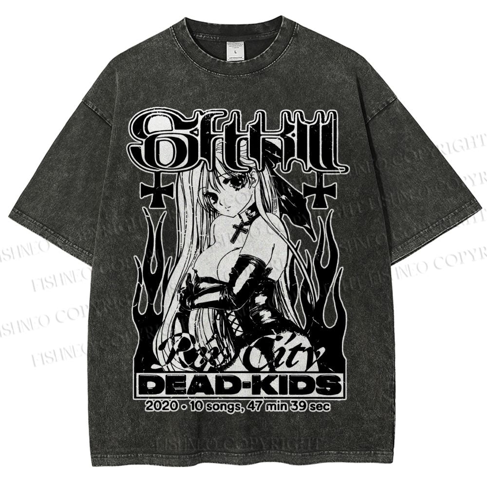 Unisex Anime Girl Dead Kids Printed Washed Tee