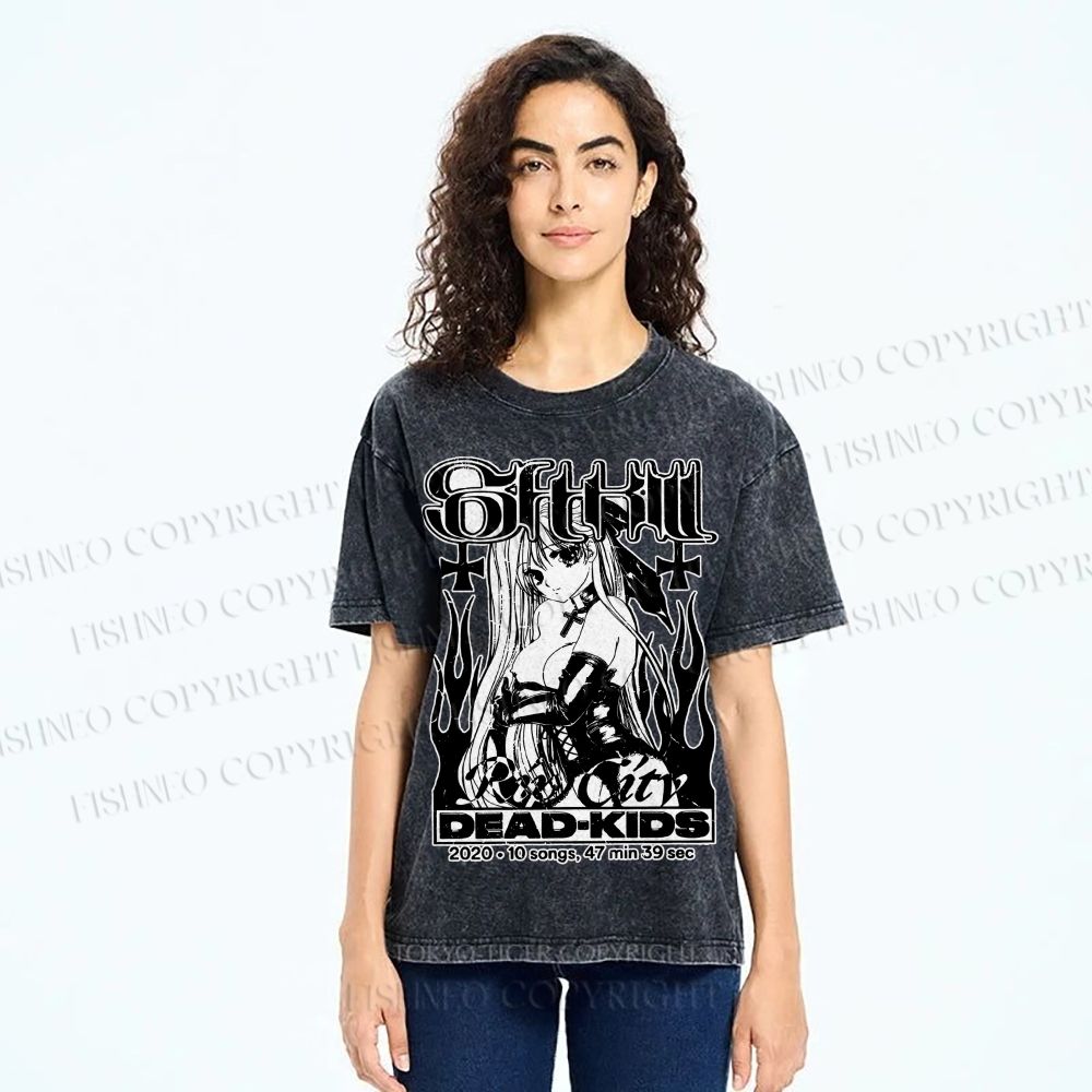 Unisex Anime Girl Dead Kids Printed Washed Tee