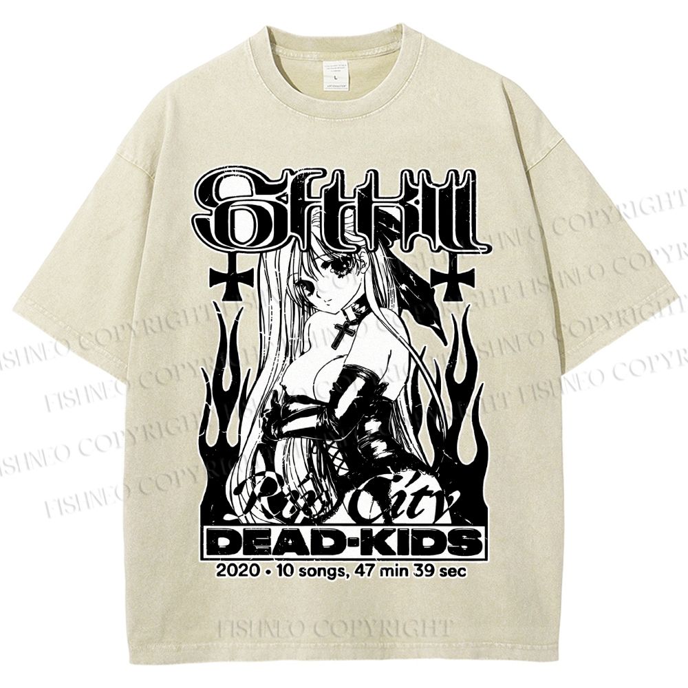 Unisex Anime Girl Dead Kids Printed Washed Tee