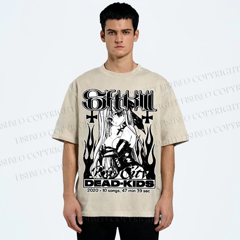 Unisex Anime Girl Dead Kids Printed Washed Tee