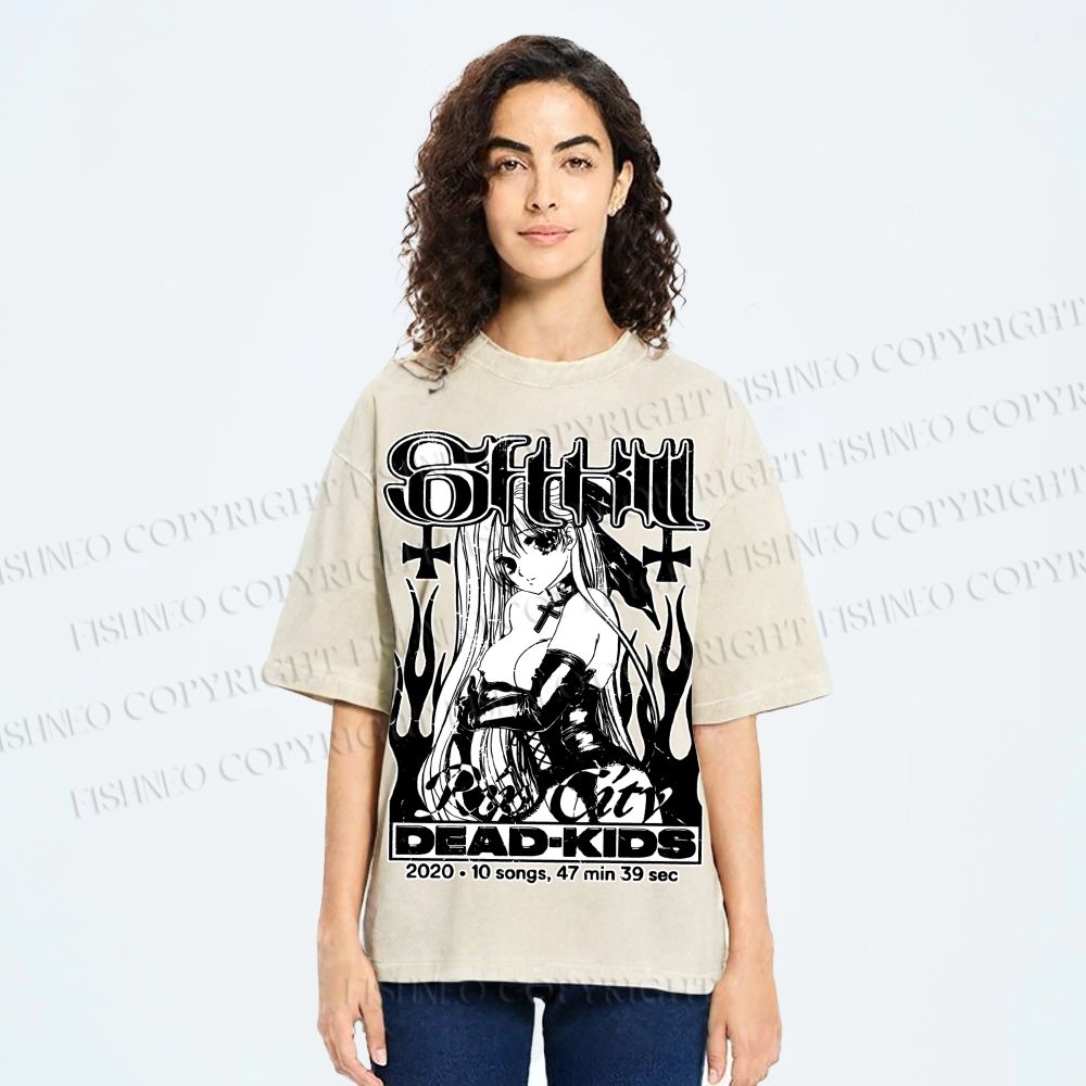 Unisex Anime Girl Dead Kids Printed Washed Tee