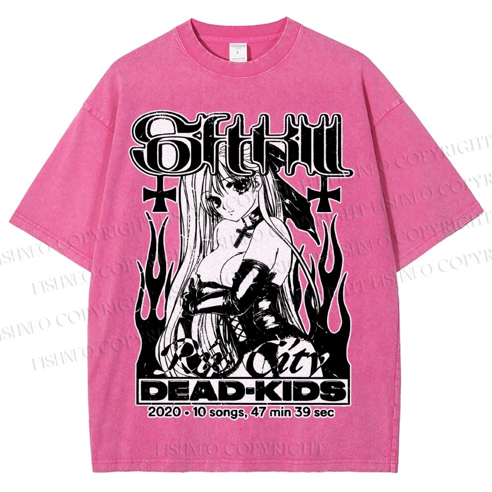 Unisex Anime Girl Dead Kids Printed Washed Tee