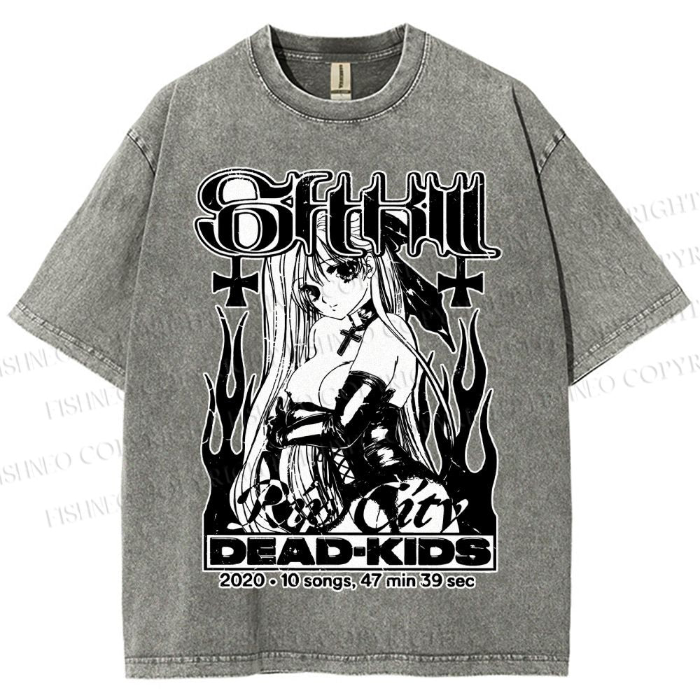 Unisex Anime Girl Dead Kids Printed Washed Tee