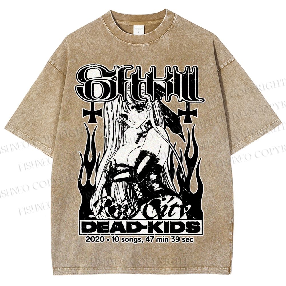 Unisex Anime Girl Dead Kids Printed Washed Tee