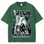 Unisex Anime Girl Dead Kids Printed Washed Tee