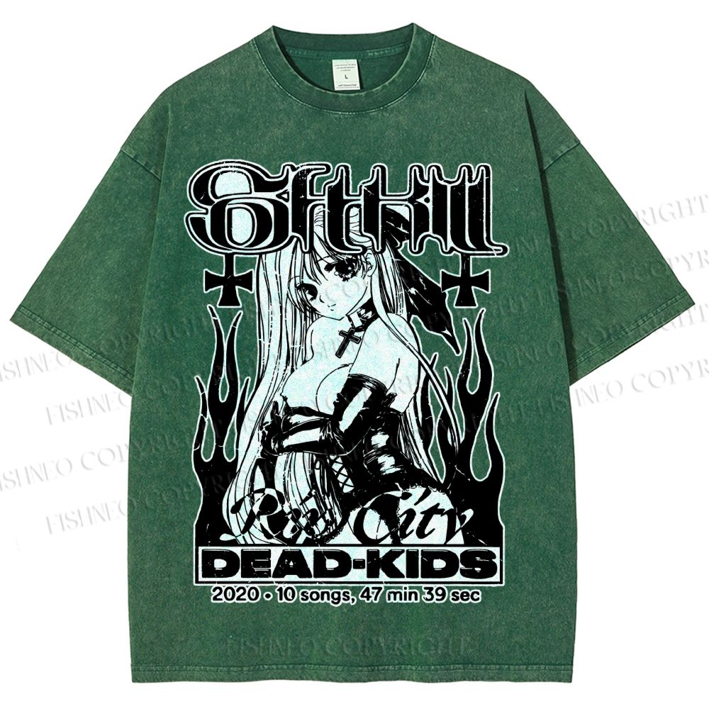 Unisex Anime Girl Dead Kids Printed Washed Tee