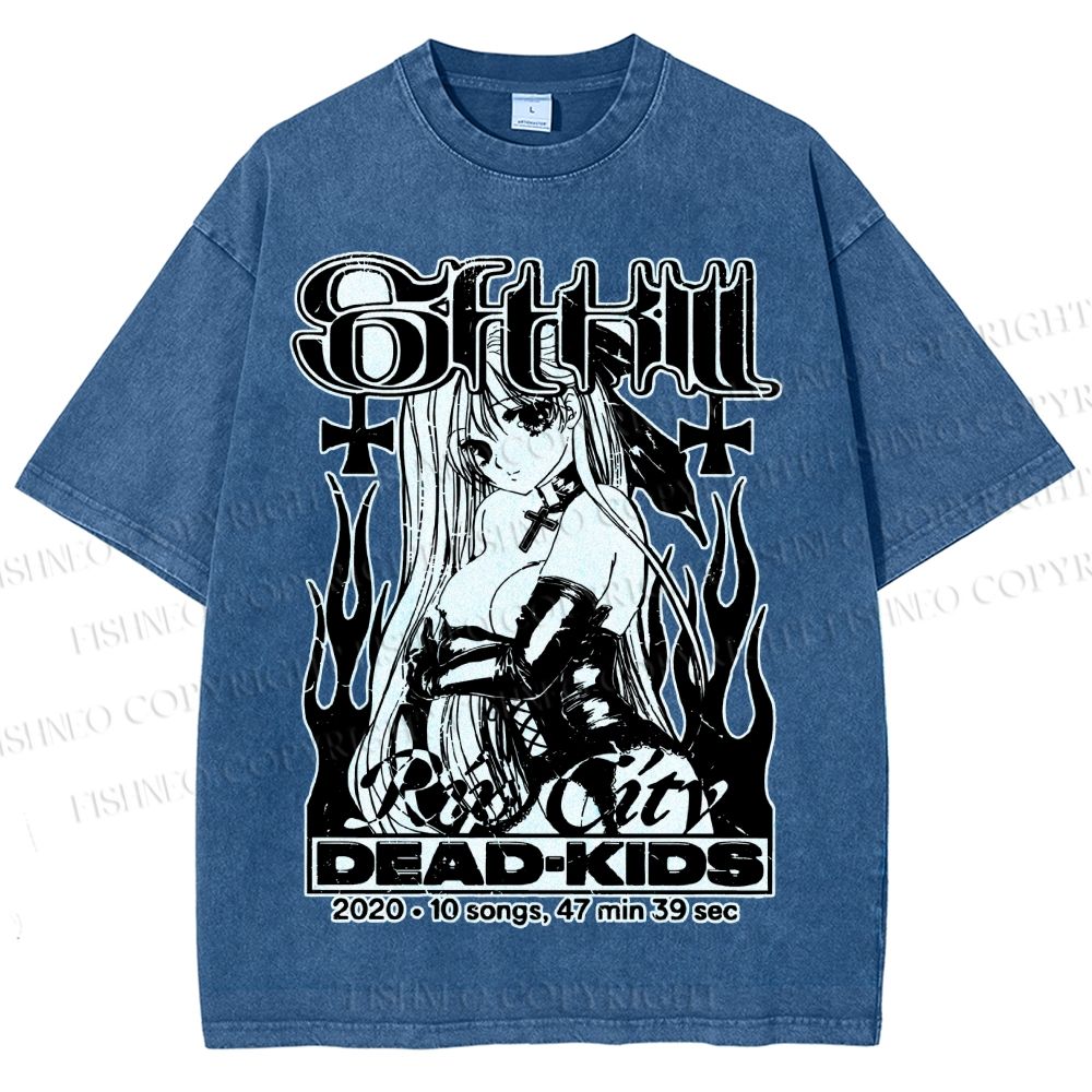 Unisex Anime Girl Dead Kids Printed Washed Tee