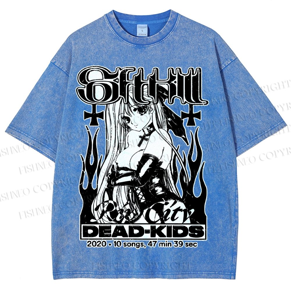 Unisex Anime Girl Dead Kids Printed Washed Tee