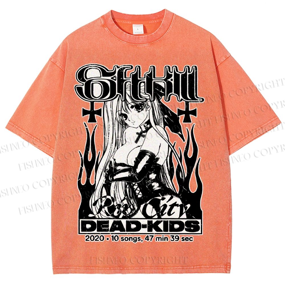 Unisex Anime Girl Dead Kids Printed Washed Tee